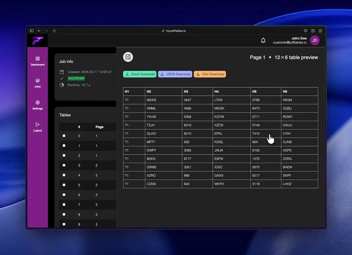 Workflow: View and download tables