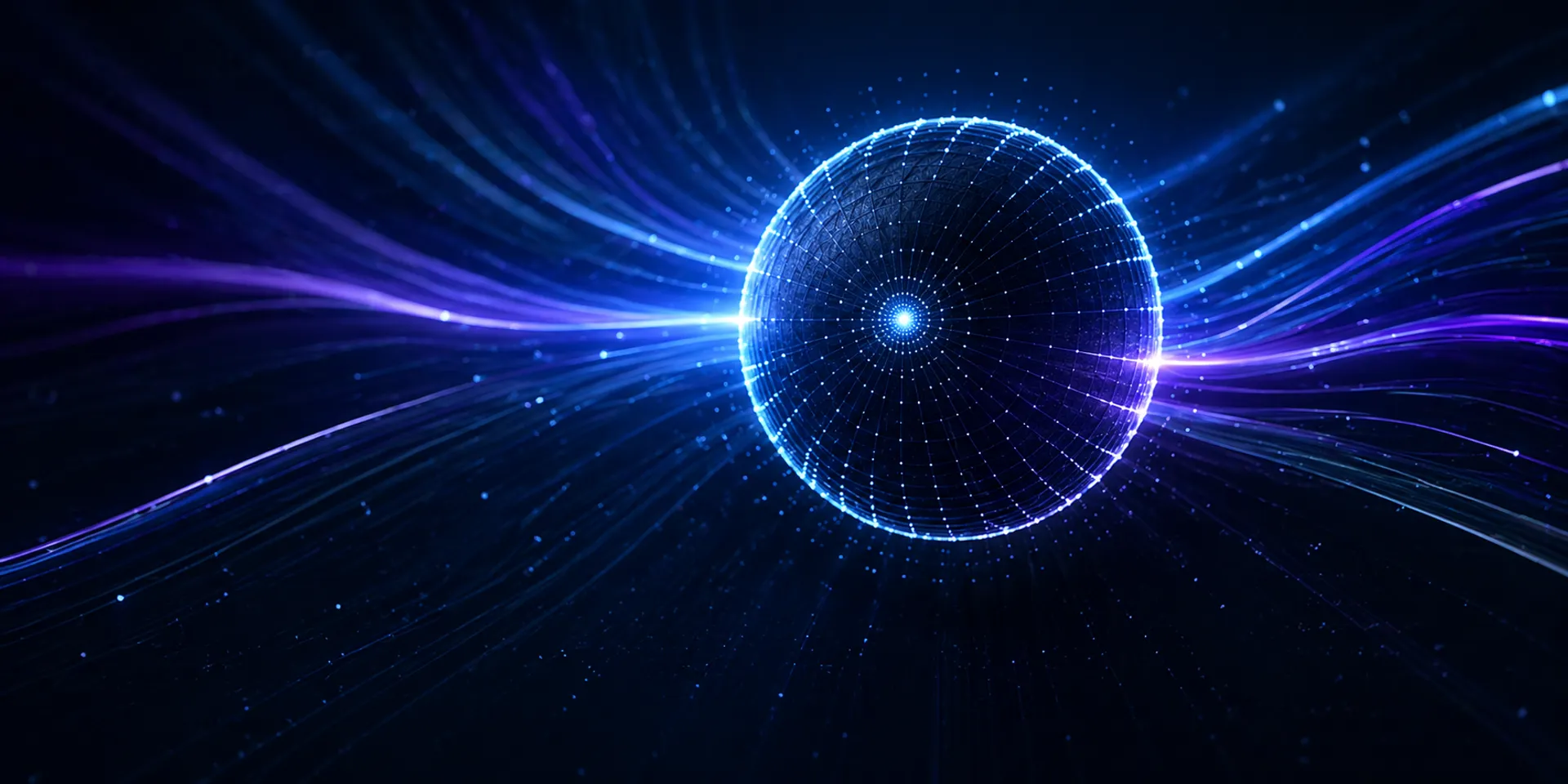 Abstract quantum sphere radiating light — representing post-quantum cryptography